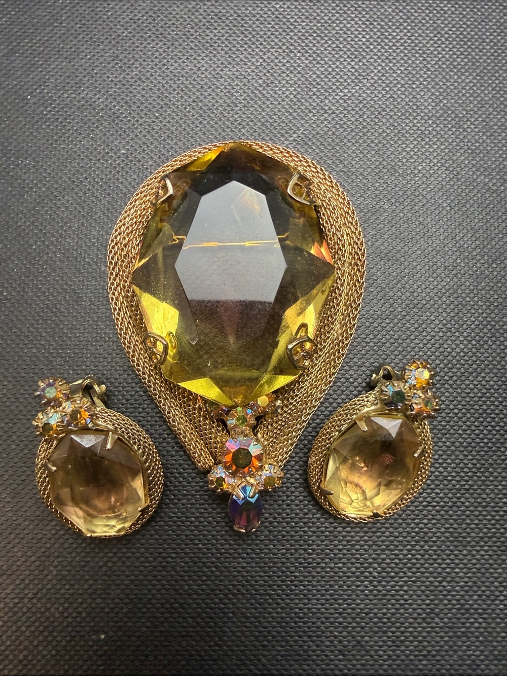 Gold-Tone Yellow Crystal Pendant and Earring Set